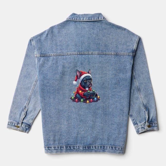 French Bulldog Video Game Controller Light Snow Sa Denim Jacket (Back)