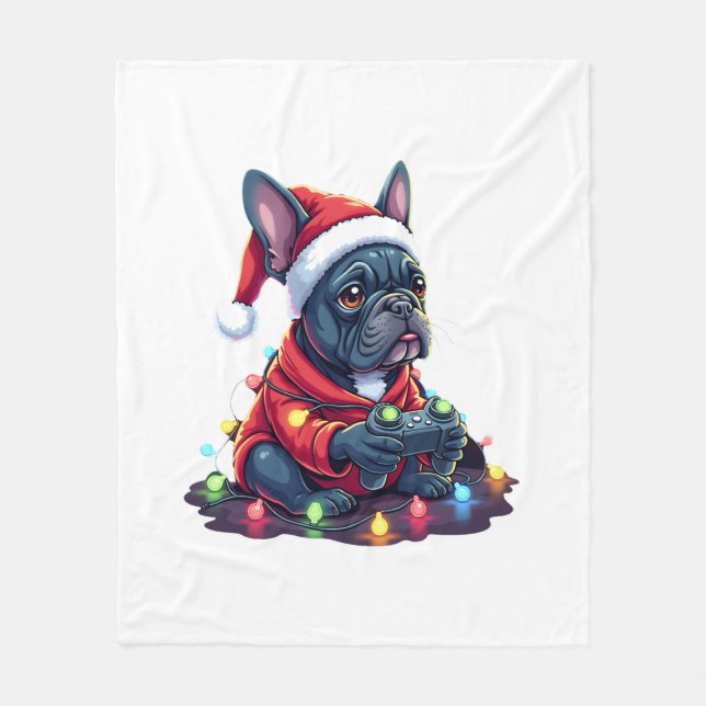 French Bulldog Video Game Controller Light Snow Sa Fleece Blanket (Front)