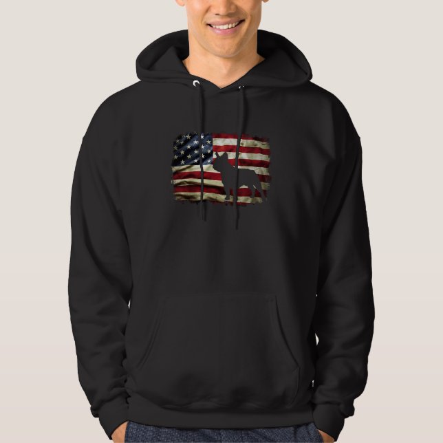 French bulldog vintage American flag dog  frenchie Hoodie (Front)
