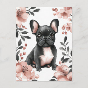 French Bulldog Watercolor Floral Postcard