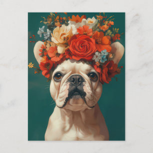 French Bulldog Watercolor Floral Postcard
