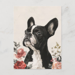 French Bulldog Watercolor Floral Postcard