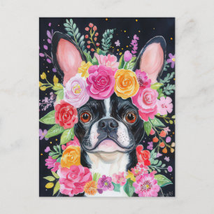 French Bulldog Watercolor Floral Postcard