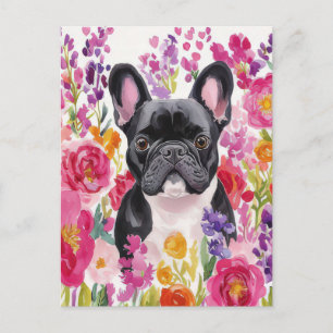 French Bulldog Watercolor Floral Postcard