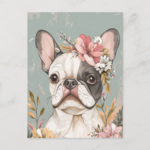 French Bulldog Watercolor Floral Postcard