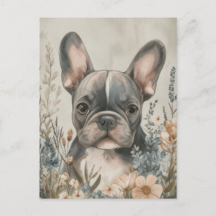 French Bulldog Watercolor Floral Postcard