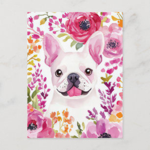French Bulldog Watercolor Floral Postcard