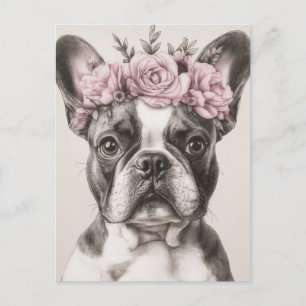 French Bulldog Watercolor Floral Postcard