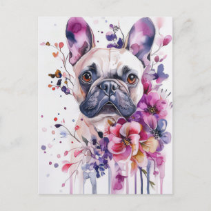 French Bulldog Watercolor Floral Postcard