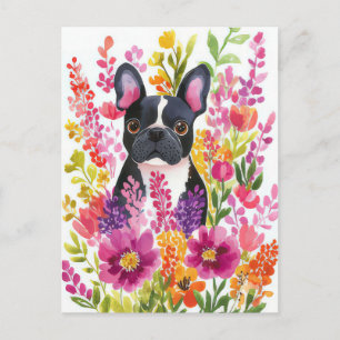 French Bulldog Watercolor Floral Postcard