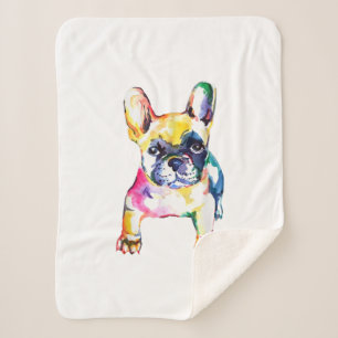 French Bulldog Watercolor Hand Draw For Dog Lover Sherpa Blanket