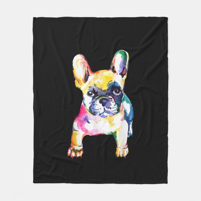 French Bulldog Watercolor Hand Drawing Gift Fleece Blanket (Front)