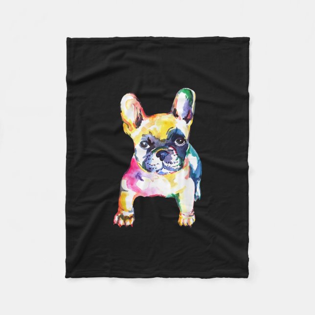 French Bulldog Watercolor Hand Drawing Gift Fleece Blanket (Front)