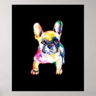 French Bulldog Watercolor Hand Drawing Gift Poster
