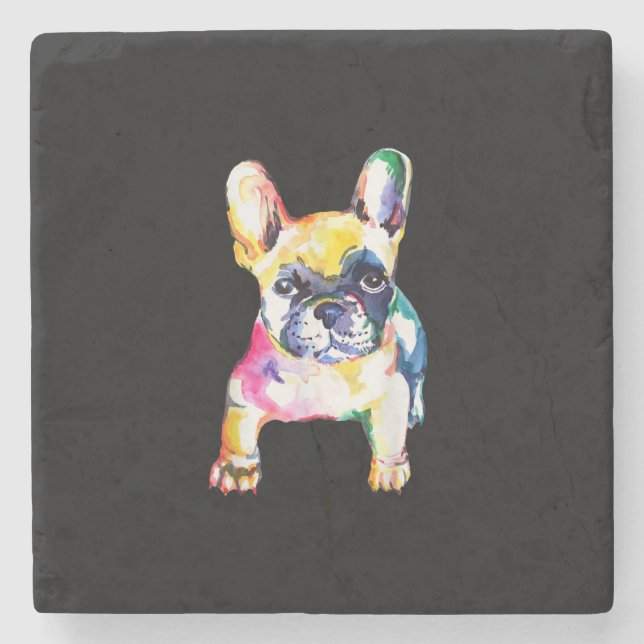 French Bulldog Watercolor Hand Drawing Gift Stone Coaster (Front)