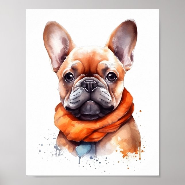 French Bulldog Watercolor Illustration Pet Dog Poster (Front)