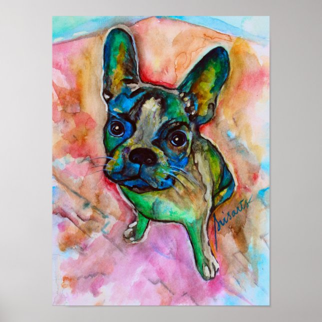 French Bulldog Watercolor Painting Poster (Front)