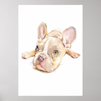 French Bulldog Watercolor Poster, Wall Art 