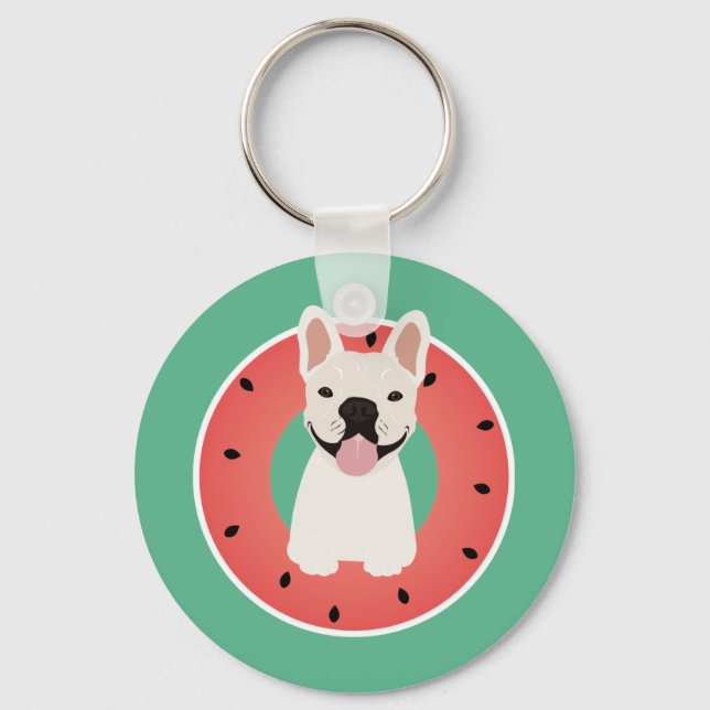 French Bulldog Watermelon Fruit Key Ring (Front)