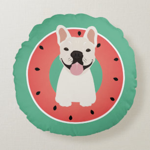French Bulldog Watermelon Fruit Round Cushion