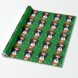 French Bulldog wearing a Santa Hat Christmas Wrapping Paper<br><div class="desc">French Bulldog wearing a Santa Hat Christmas Wrapping Paper.  An original vector drawing of my frenchie,  Pandora</div>