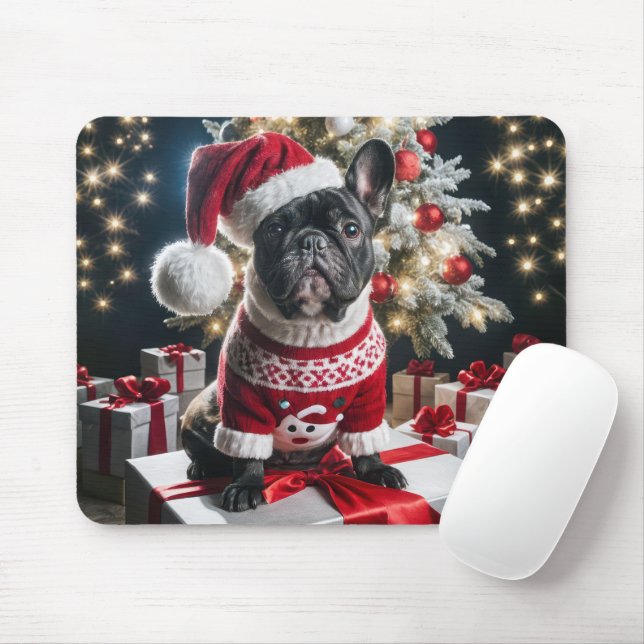 French Bulldog Wearing a Santa Hat Mouse Mat (With Mouse)