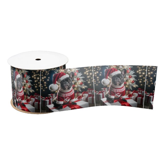 French Bulldog Wearing a Santa Hat Satin Ribbon (Spool)
