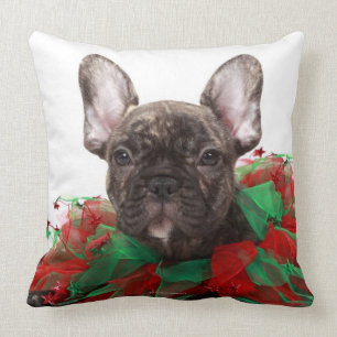 French bulldog wearing Christmas collar Cushion