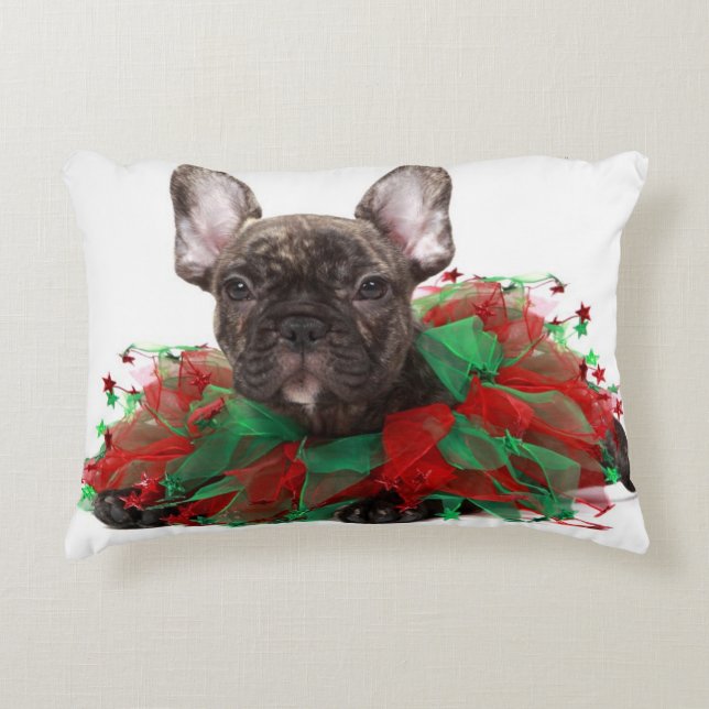 French bulldog wearing Christmas collar Decorative Cushion (Front)