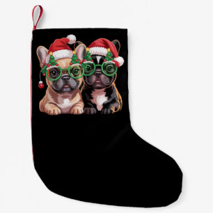 French Bulldog Wearing Christmas Tree Glasses  Small Christmas Stocking