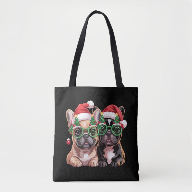 French Bulldog Wearing Christmas Tree Glasses  Tote Bag (Front)