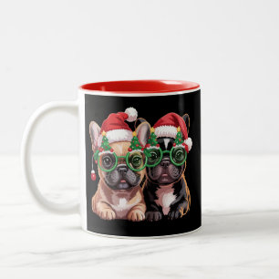 French Bulldog Wearing Christmas Tree Glasses Two-Tone Coffee Mug