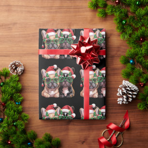 French Bulldog Wearing Christmas Tree Glasses Wrapping Paper