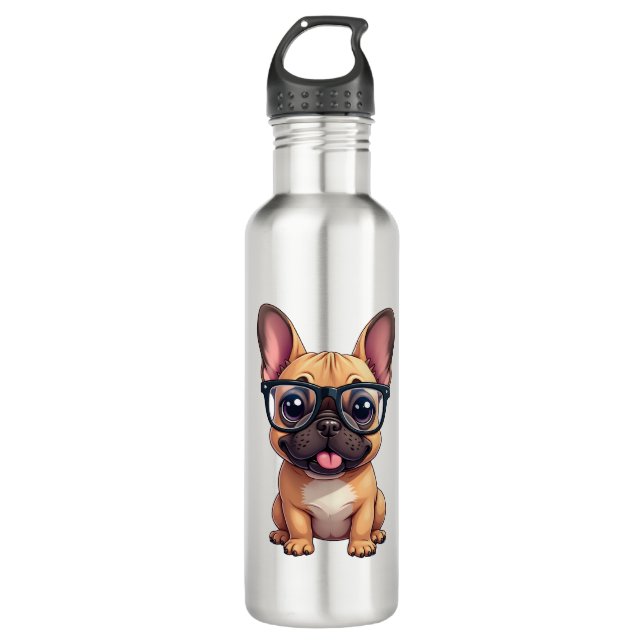 French Bulldog Wearing Glasses 710 Ml Water Bottle (Front)