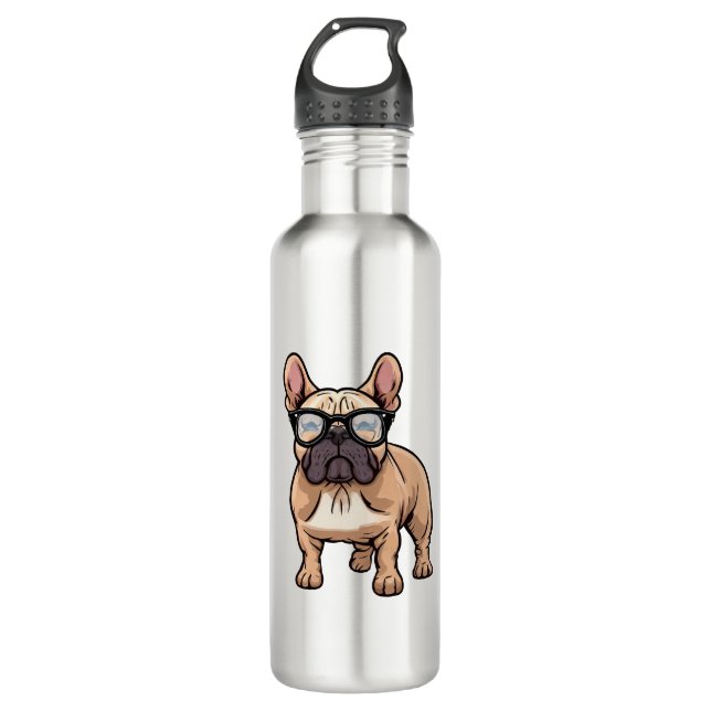 French Bulldog Wearing Glasses  710 Ml Water Bottle (Front)