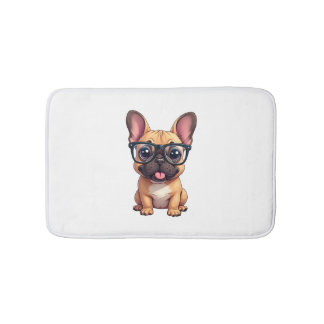 French Bulldog Wearing Glasses Bath Mat
