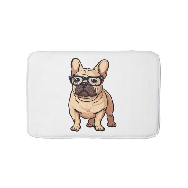 French Bulldog Wearing Glasses Bath Mat (Front)
