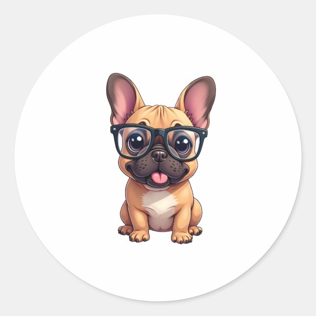French Bulldog Wearing Glasses Classic Round Sticker (Front)