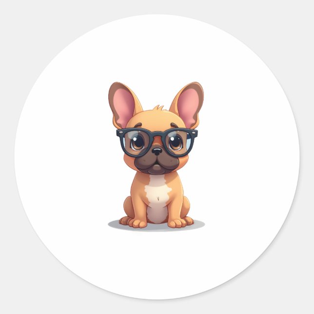 French Bulldog Wearing Glasses Copy Classic Round Sticker (Front)