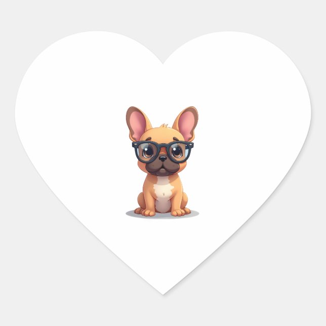 French Bulldog Wearing Glasses Copy Heart Sticker (Front)