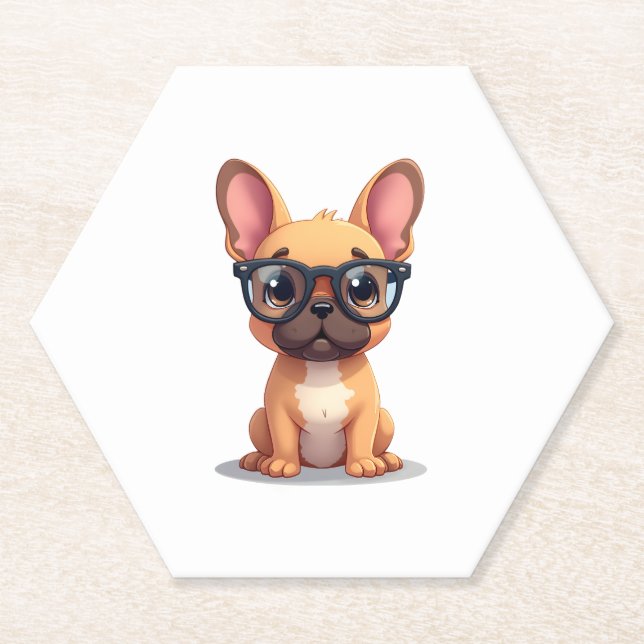 French Bulldog Wearing Glasses Copy Paper Coaster (Front)