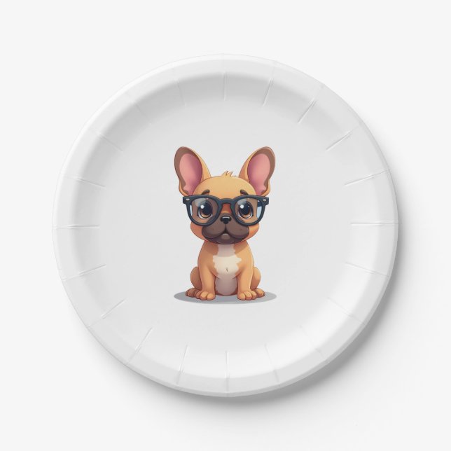 French Bulldog Wearing Glasses Copy Paper Plate (Front)