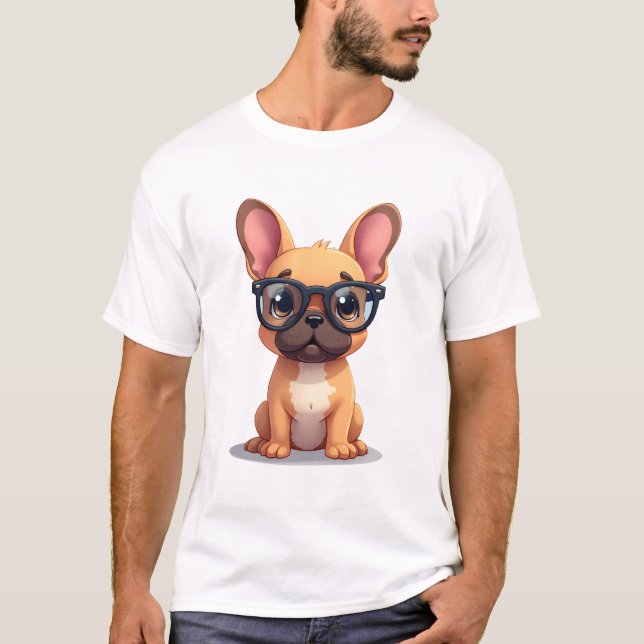 French Bulldog Wearing Glasses Copy T-Shirt (Front)