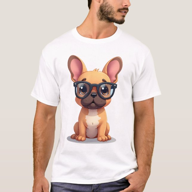 French Bulldog Wearing Glasses Copy T-Shirt (Front)