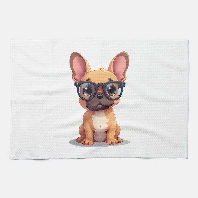 French Bulldog Wearing Glasses Copy Tea Towel (Horizontal)