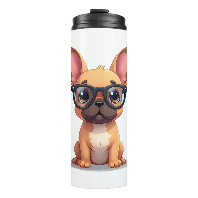 French Bulldog Wearing Glasses Copy Thermal Tumbler (Front)