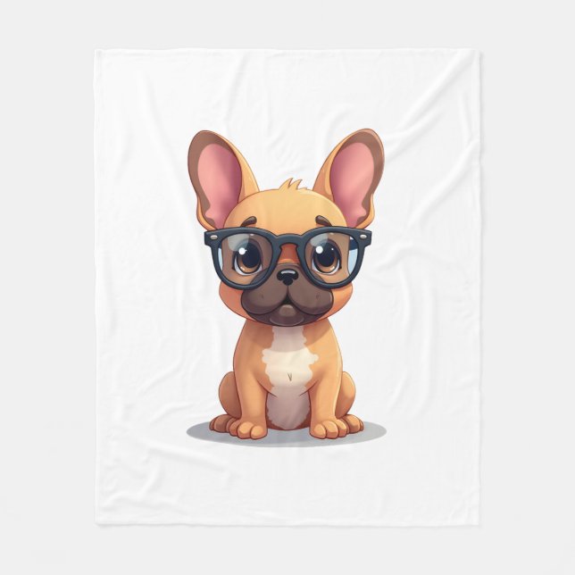 French Bulldog Wearing Glasses  Fleece Blanket (Front)
