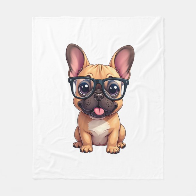 French Bulldog Wearing Glasses Fleece Blanket (Front)