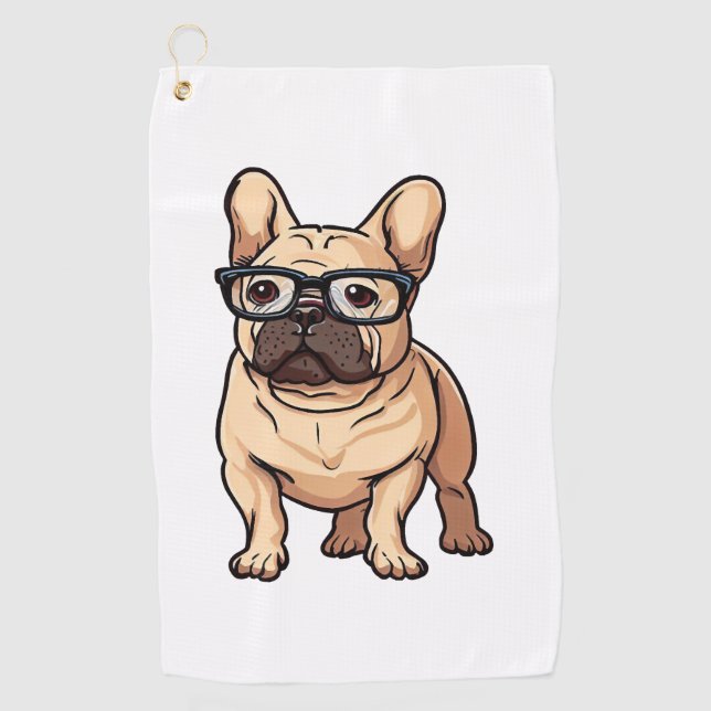 French Bulldog Wearing Glasses Golf Towel (Front)