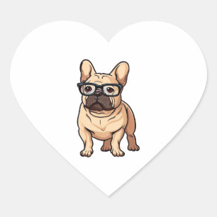 French Bulldog Wearing Glasses Heart Sticker